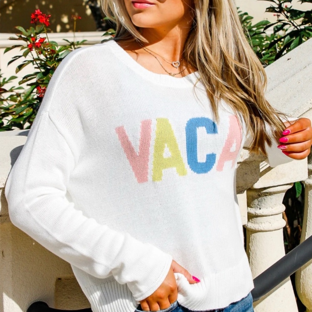Z Supply NWT Sienna‎ Vacay Graphic Sweater Women Large Knit Colorful 100% Cotton